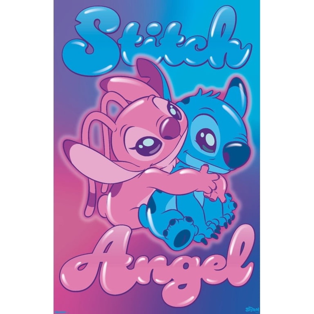 Disney Stitch Angel Pink Blue Graphic Poster